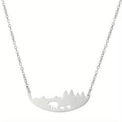 Hollowed Out Three Bear Necklace Stainless Steel Mother Bear Jewelry