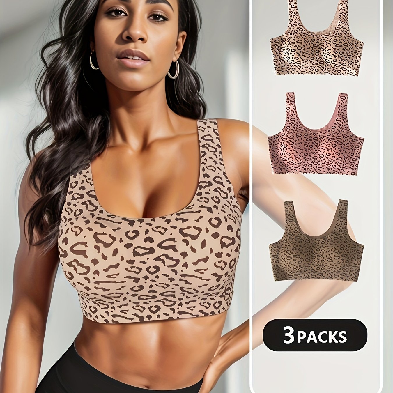 3pcs Leopard Wireless Bras Cut Out Seamless Lingerie