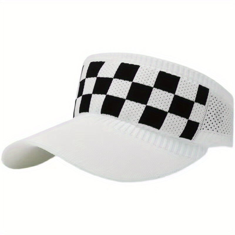 Plaid Pattern Knitted Visor Hat Elastic UV Protection Ponytail Sun Hats
