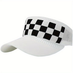 Plaid Pattern Knitted Visor Hat Elastic UV Protection Ponytail Sun Hats