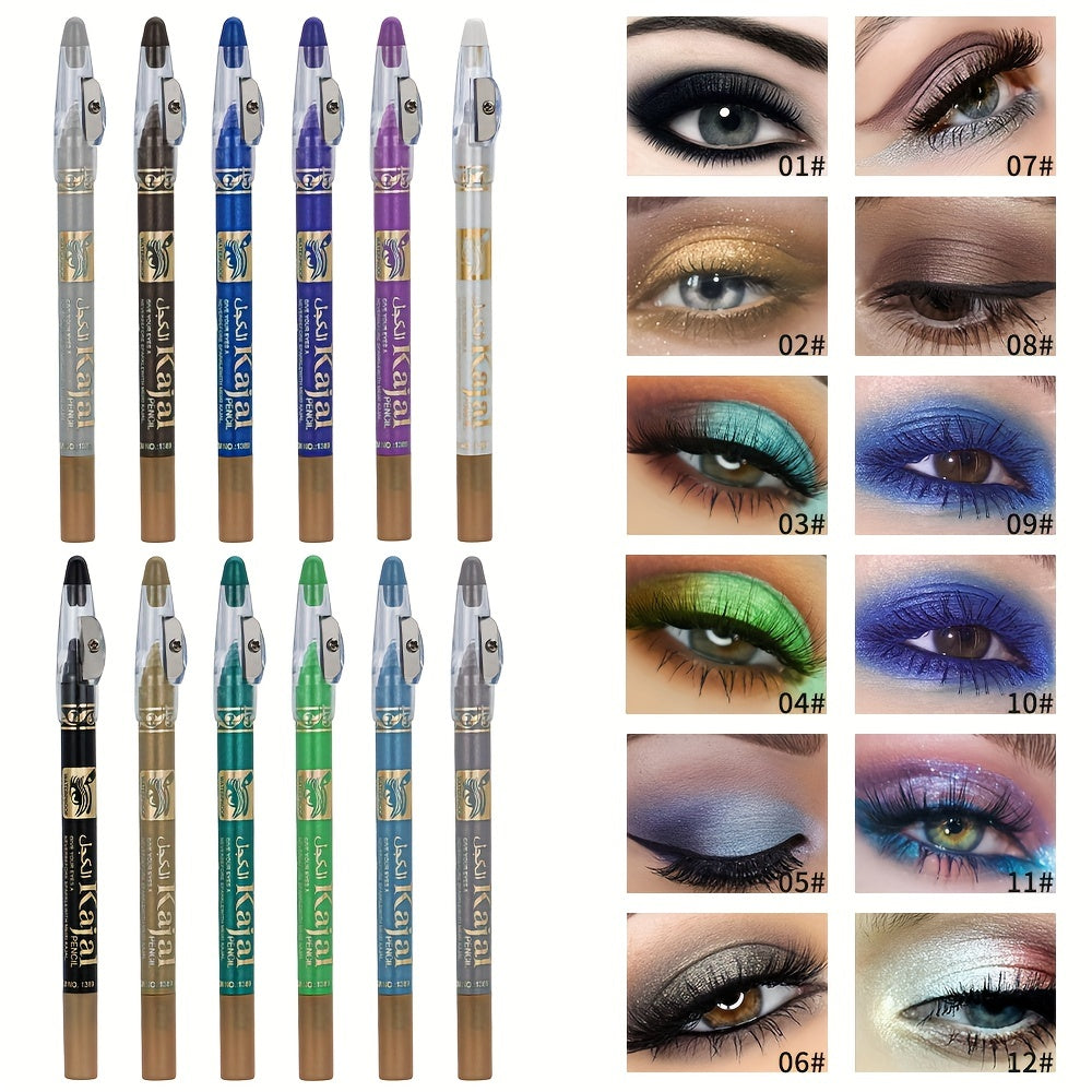 12 Colors Waterproof Eyeshadow Stick with Shimmer and Pearly Finish