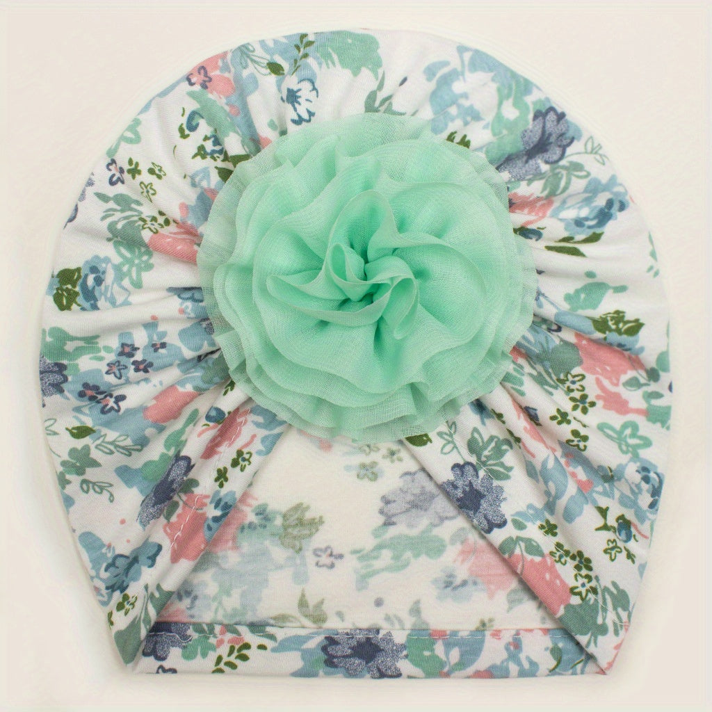 Chiffon Double Floral Baby Headscarf For 0-3 Years