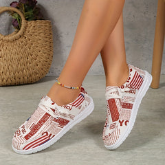 Newspaper Print Canvas Loafers Round Toe Lightweight Shoes