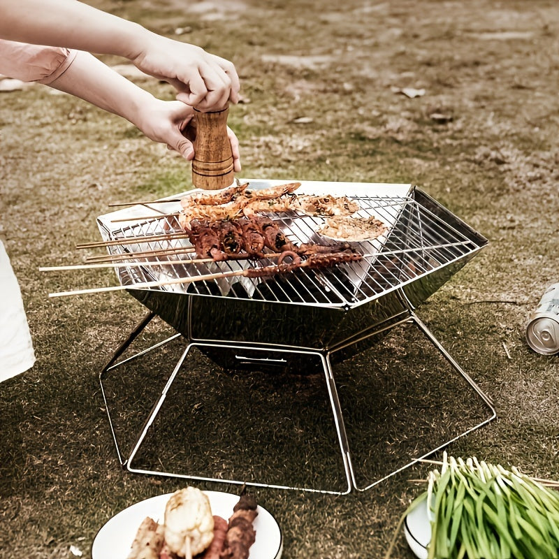 Hexagonal Barbecue Grill Stainless Steel Foldable Charcoal Grill