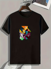 Men's Geometric Pattern Print Slim Fit T-shirt for Spring Summer