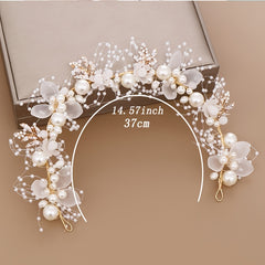 Girls Flower Headband with Faux Pearl Decoration for Wedding Party