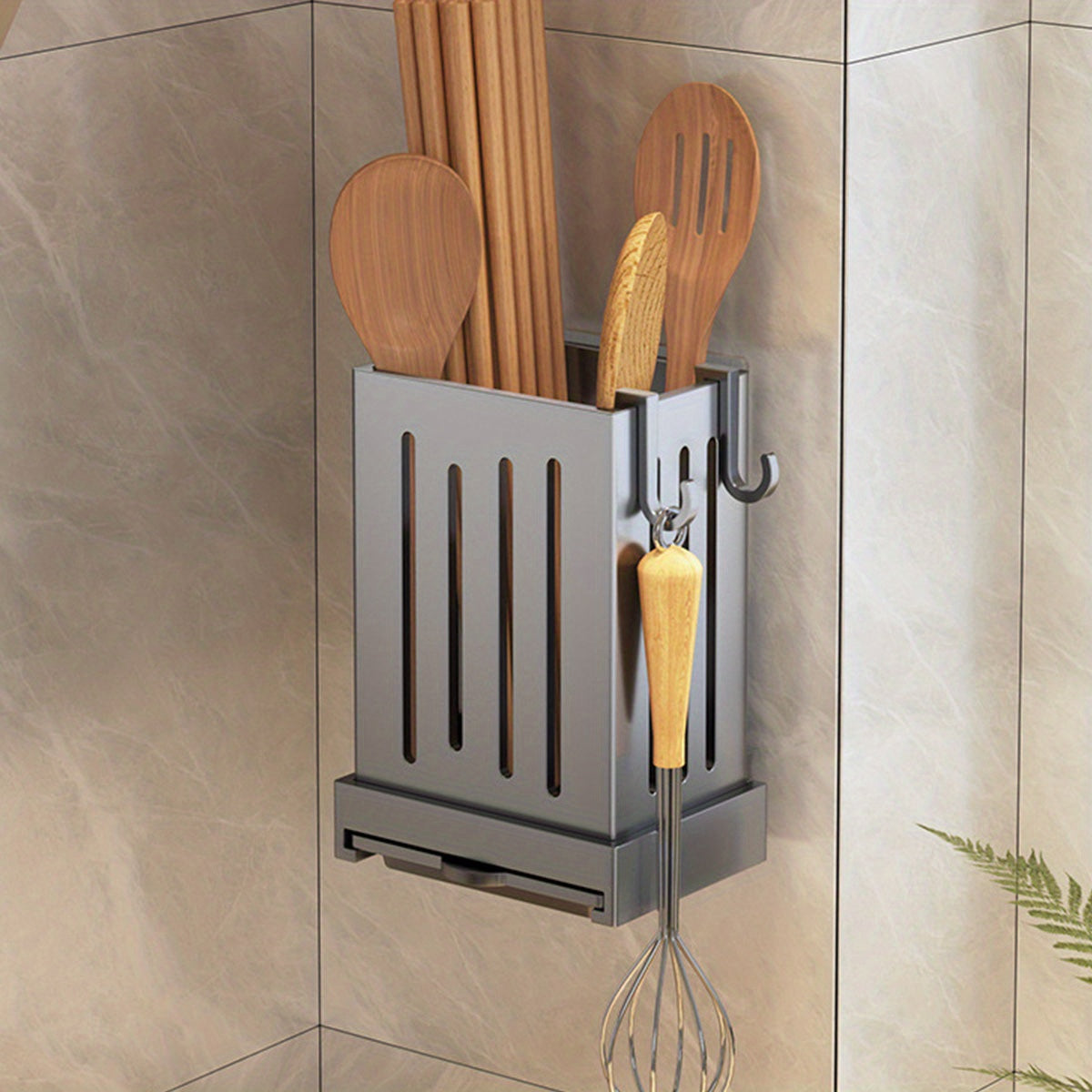 Wall Mounted Utensil Holder Draining Chopstick Cage Cutlery Organizer