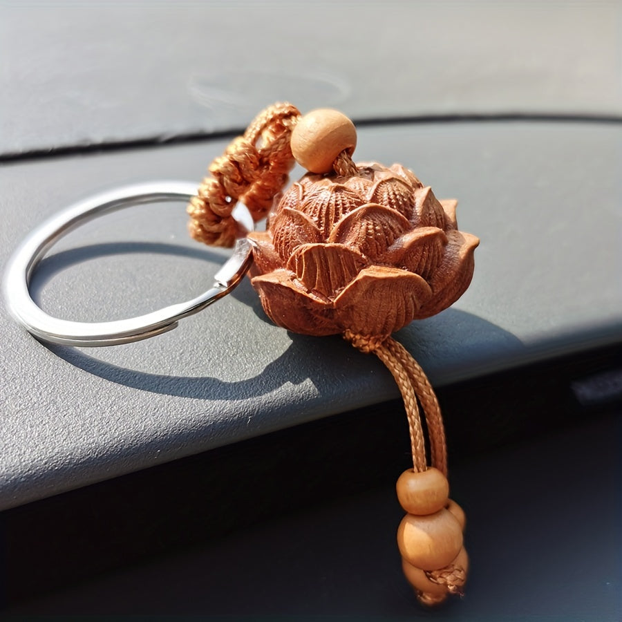 Peach Wood Lotus Car Key Chain Wooden Pendant Gift Souvenir