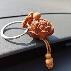 Peach Wood Lotus Car Key Chain Wooden Pendant Gift Souvenir