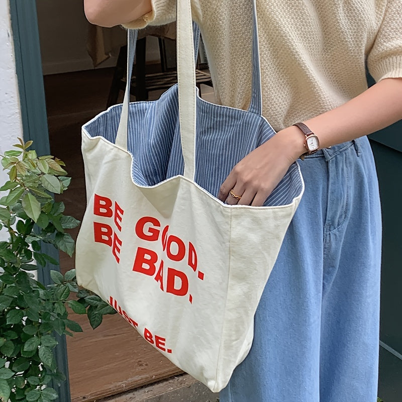 Letter Print Shoulder Bag Canvas Large Capacity Organizer