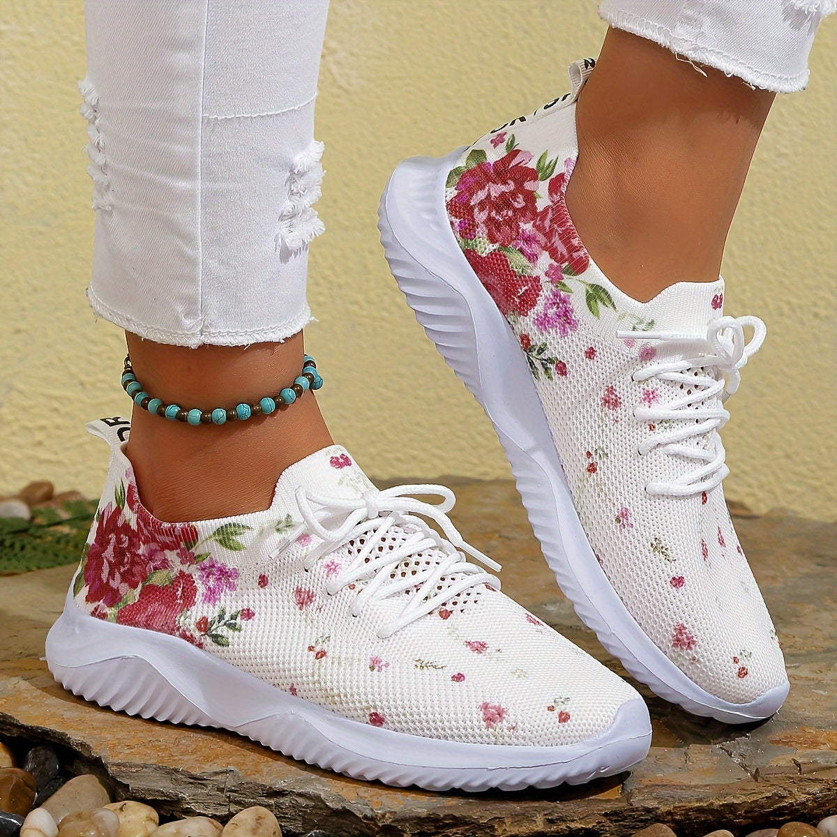 Floral Mesh Lightweight Running Shoes Breathable Outdoor Sneakers