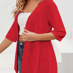  Solid Half Sleeve Open Front Cardigan