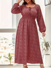  Casual Allover Print Long Sleeve Maxi Dress