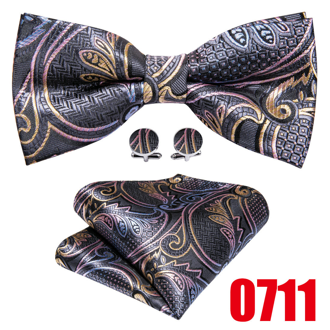 Barry Wang Men's Bow Tie Braided Satin Paisley Pre Tie Adjustable Bow Tie