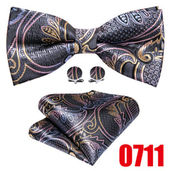 Barry Wang Men's Bow Tie Braided Satin Paisley Pre Tie Adjustable Bow Tie