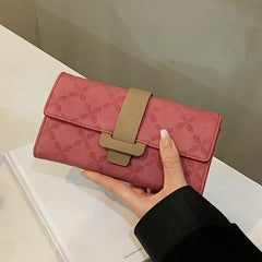 Faux Leather Long Wallet Women's Snap Button Wallet