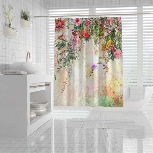 Waterproof Colorful Flower Shower Curtain for Bathroom Decor