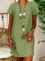 Plus Size Plain Notched Neck Short Sleeve Dress