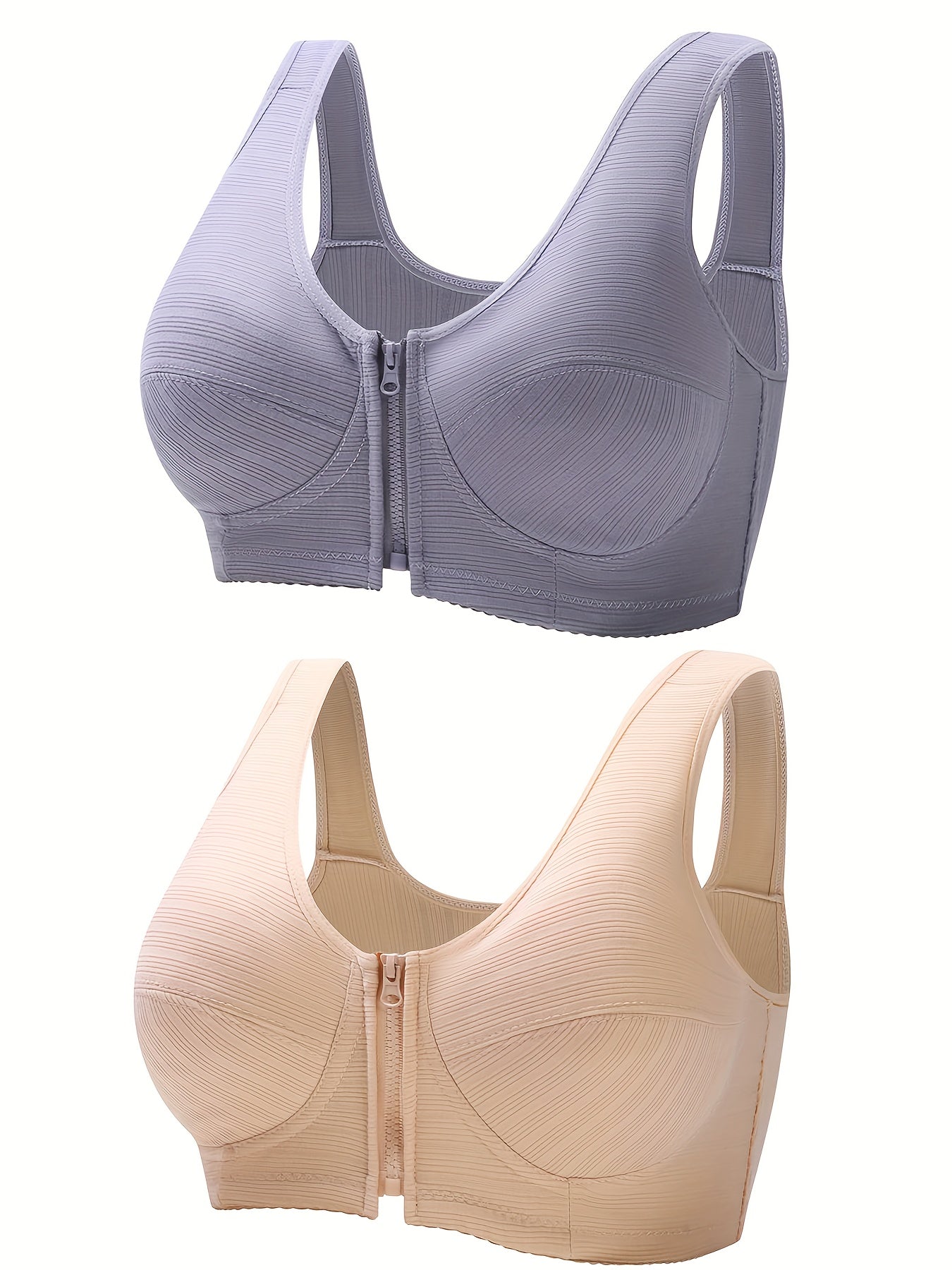 2pcs Zipper Wireless Bras Full Coverage Women's Lingerie