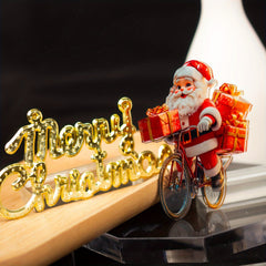 Santa Claus Bicycle Acrylic Ornament Keychain Festive Holiday Pendant