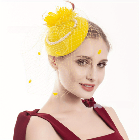 Vintage Pearl Head Piece With Veil & Feather Decoration