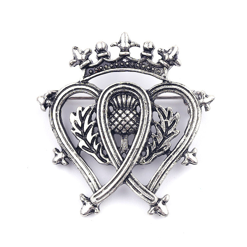 Vintage Crown Heart Brooch Film TV Backpack Jacket Hat Scarf Accessory