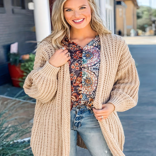 Women's Plus Solid Lantern Sleeve Cardigan
