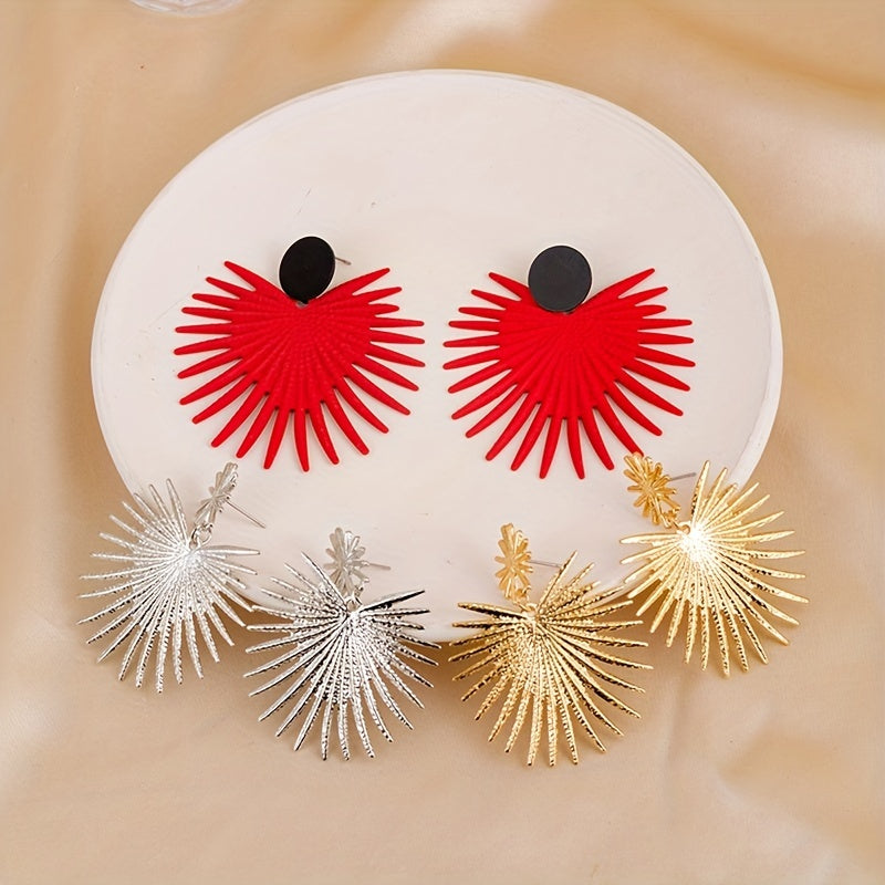 Fan Shape Dangle Earrings Punk Style Iron Jewelry