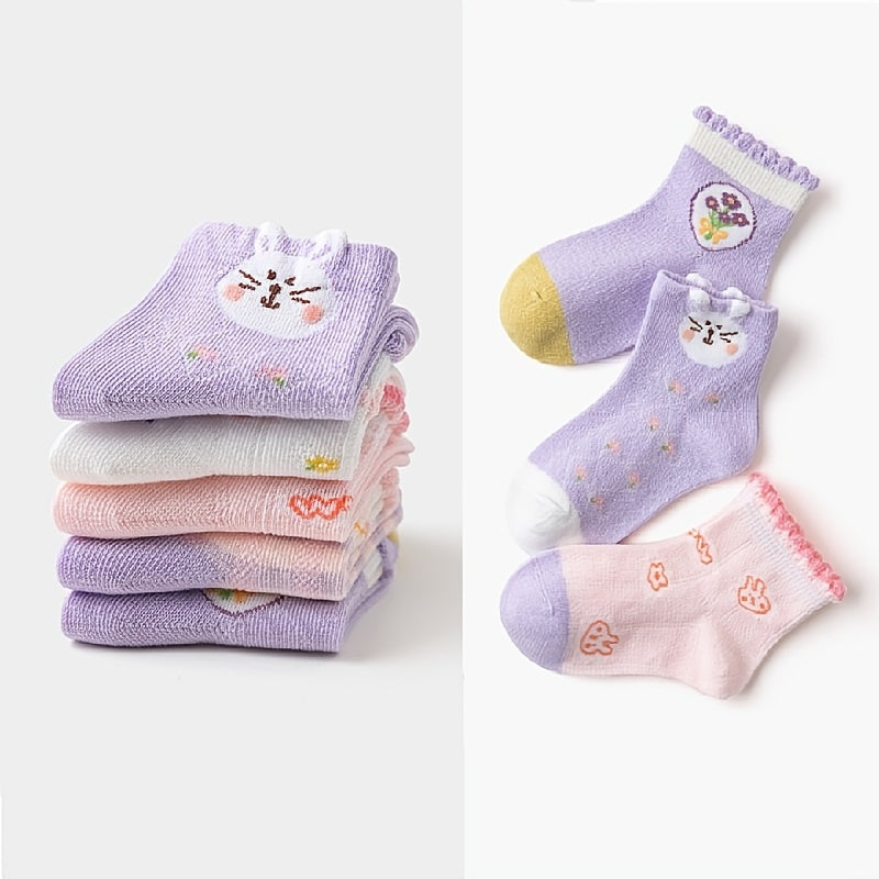Girls Ruffled Flower Print Knit Socks Cartoon Mesh Breathable Socks