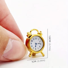 1:12 Scale Dollhouse Metal Alarm Clock Simulation Bedroom Scene Decor Model