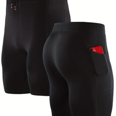 Men's Compression Shorts With Pocket Active Quick Dry Base Layer Shorts