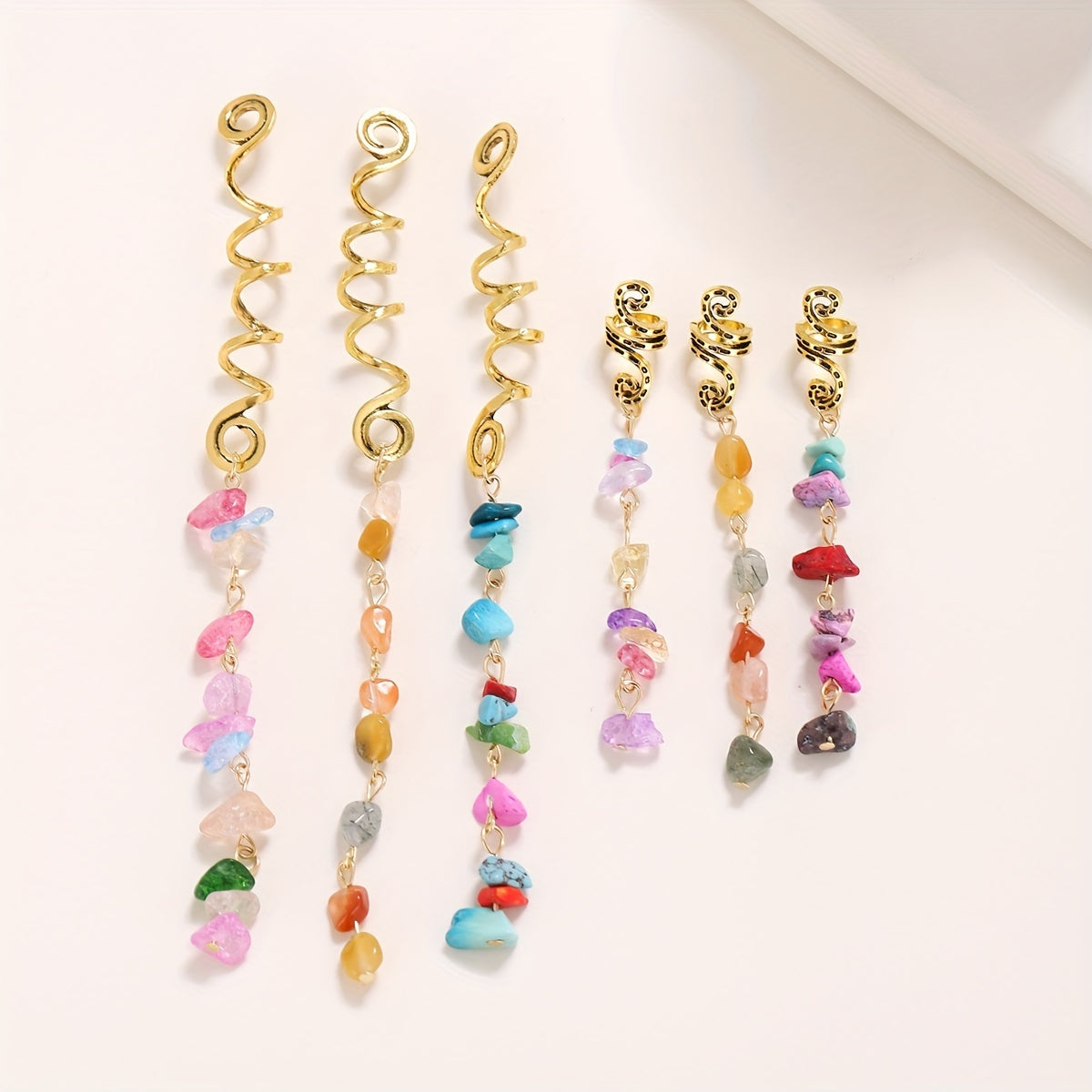 Braided Hair Ring Natural Stone Pendant Hair Buckle Dredlock Vintage Hair Clip
