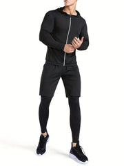 Men's Thermal Underwear Set Hooded Jacket T Shirt Shorts Leggings