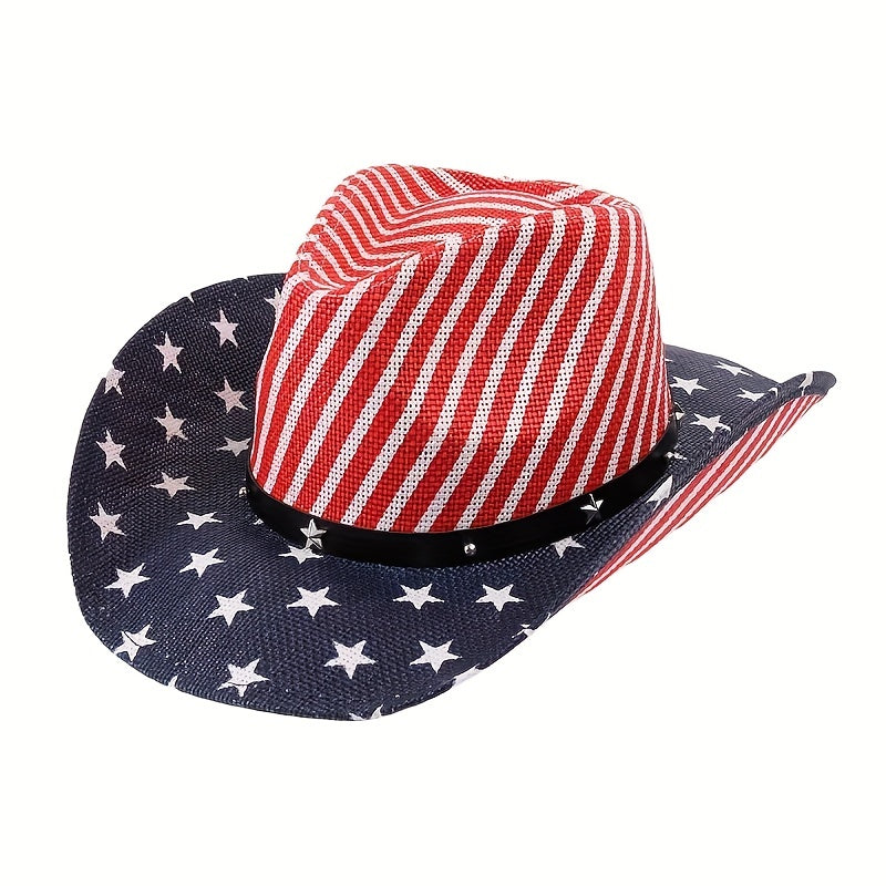 Vintage Western Straw Jazz Hat Patriotic Cap For Women & Men