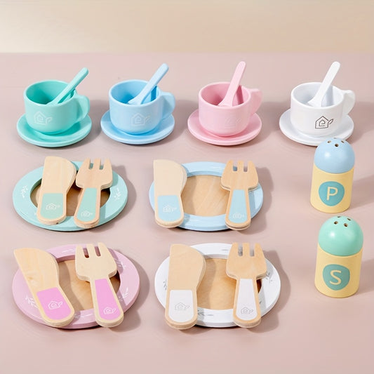 Wooden House Tea Set for Kids - Pretend Play Kitchen Toy