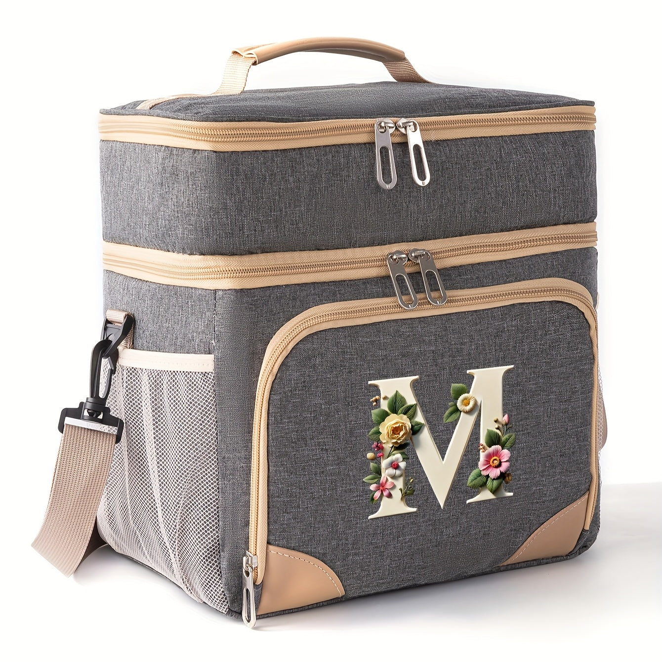 Floral Print Insulated Lunch Bag Durable Canvas Polyester Reusable Tote