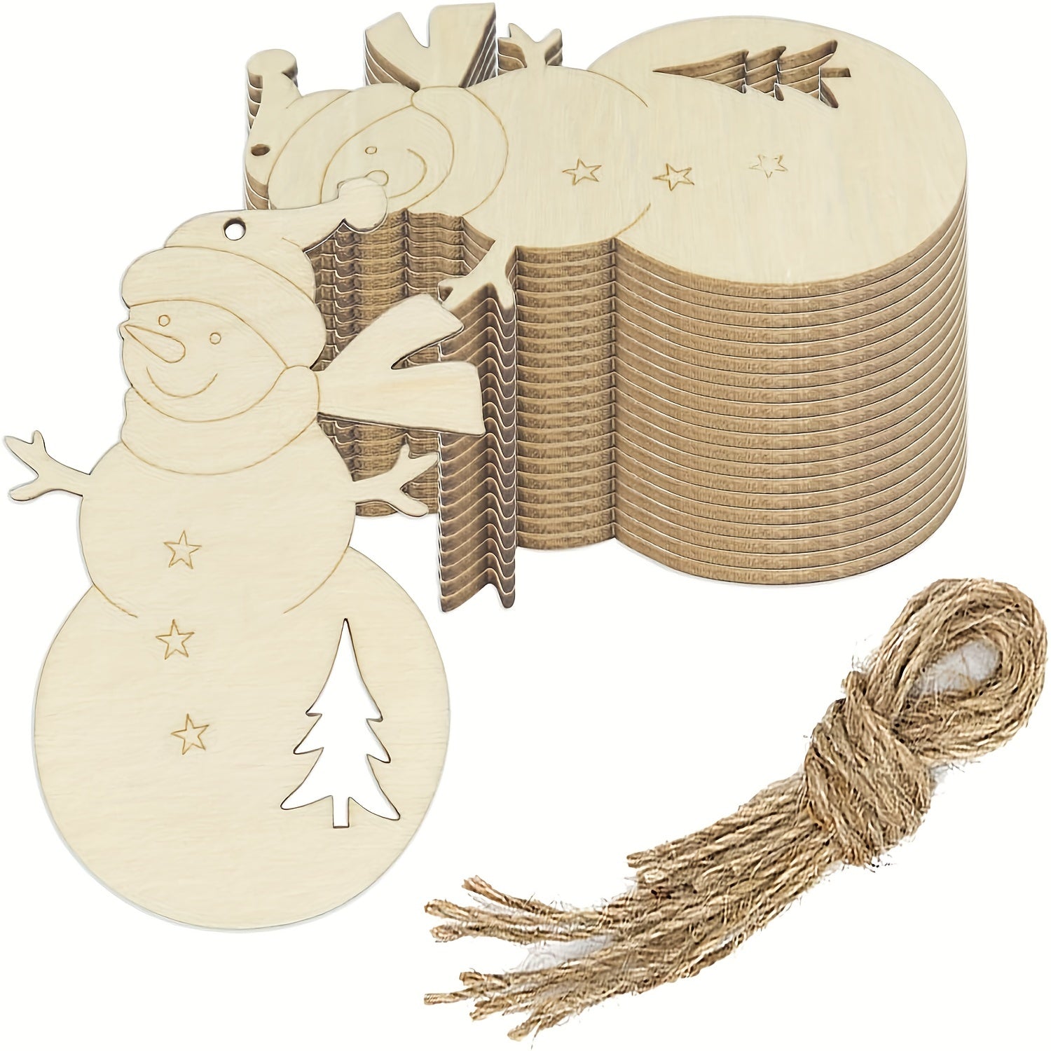 10pcs Snowman Wooden DIY Ornaments with Ropes - Christmas Decorations
