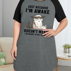  Nightdress Women's Plus Animal & Slogan Print Sleep