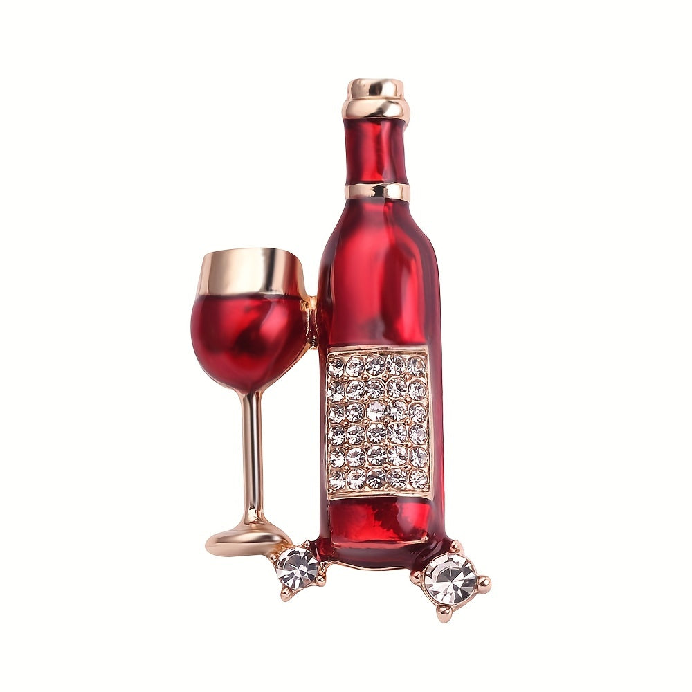 Rhinestone Wine Bottle Wine Glass Brooch Clothing Backpack Creative Pin