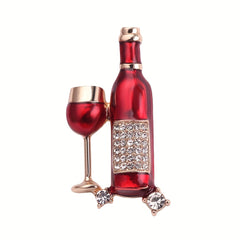 Rhinestone Wine Bottle Wine Glass Brooch Clothing Backpack Creative Pin