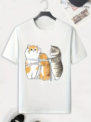 Men's Cartoon Cat Print T-shirt - Outdoor Active Tee