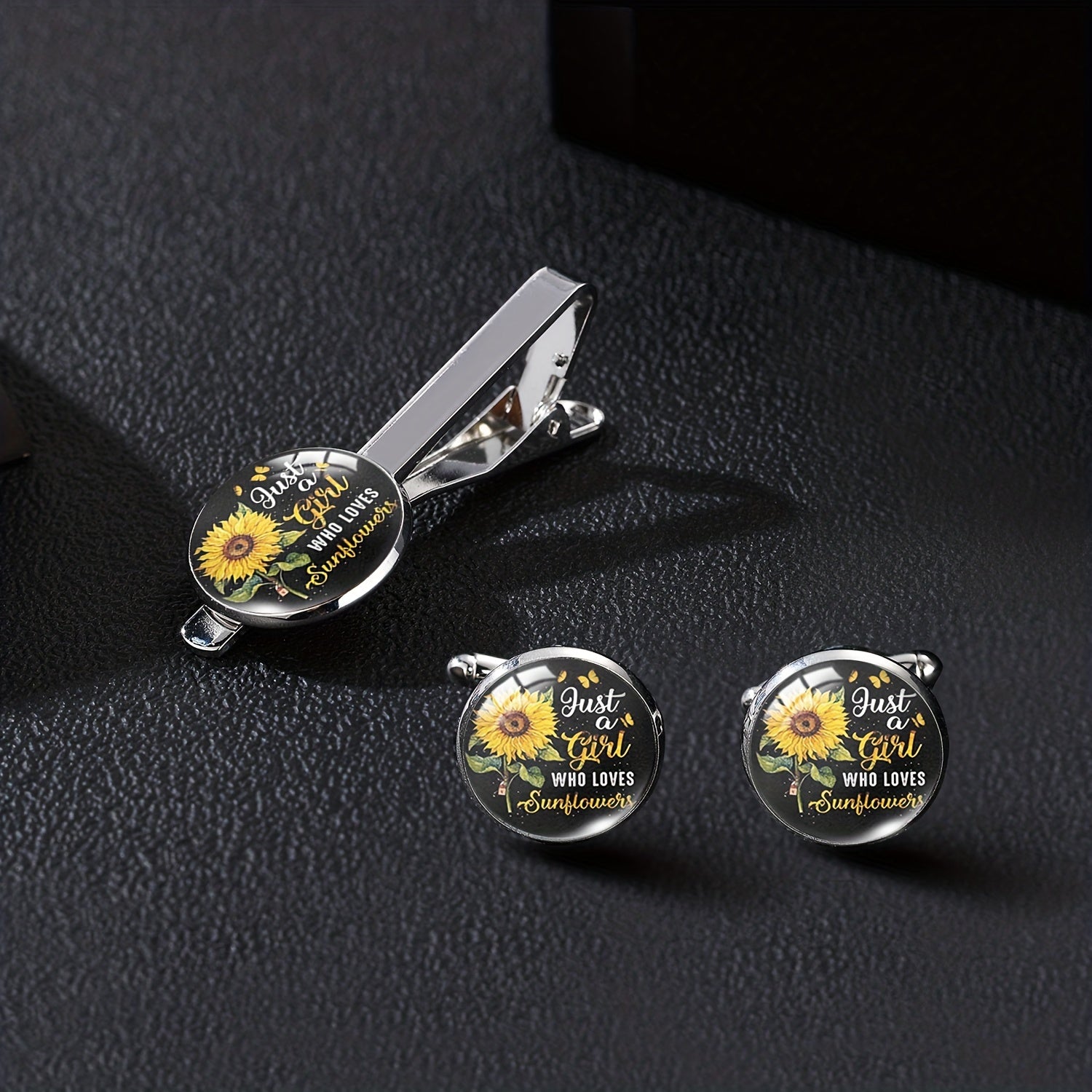 Sunflower Tie Clip Cufflinks Set Summer Style Clothing Accessories