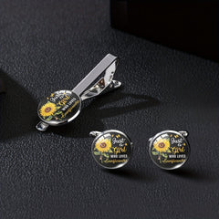 Sunflower Tie Clip Cufflinks Set Summer Style Clothing Accessories