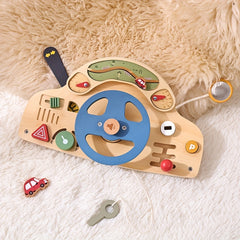 Wooden Steering Wheel Toy for Kids - Educational Pretend Play Game