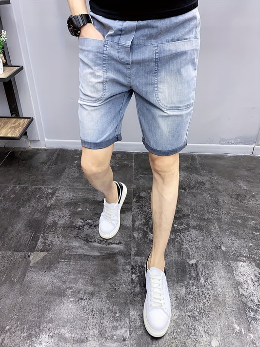Cuffed Denim Shorts Men's Street Style Stretch Cotton Blend Shorts