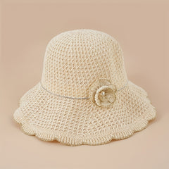 Hollow Crochet Flower Bucket Hat Knitted Basin Hat Casual Breathable Sun