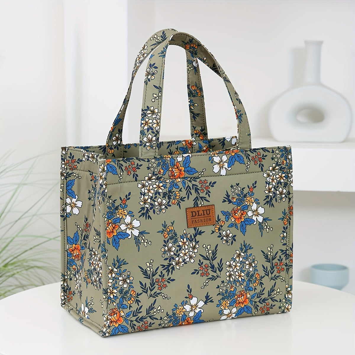 Nylon Cloth Flower Print Large Capacity Lunch Box Bag