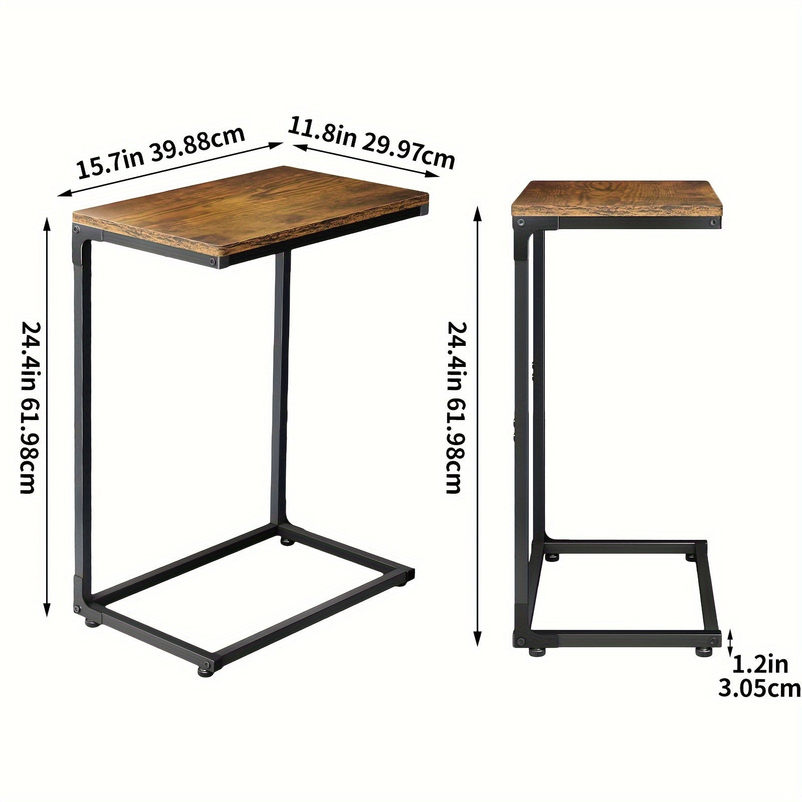 Retro C-shaped Coffee Table for Sofa Side with Metal Frame