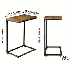Retro C-shaped Coffee Table for Sofa Side with Metal Frame