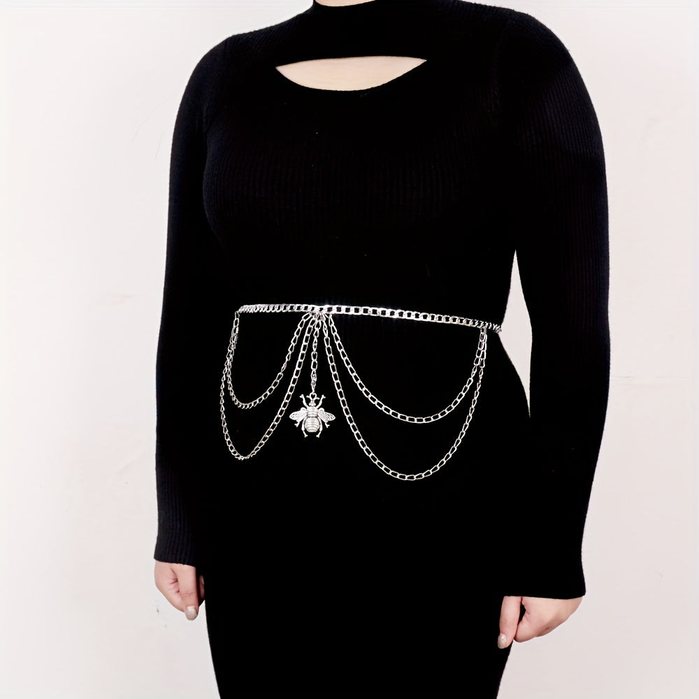  Bee Pendant Waist Chain Silvery Metal Layer Metal Belly Chain
